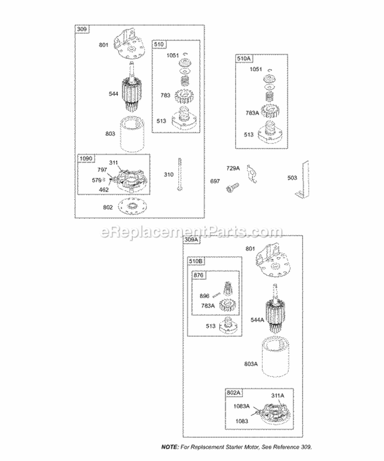 Electric Starters Diagram and Parts List for 28T707-1113-E1  Briggs and Stratton Engine